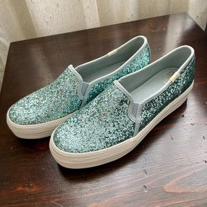 Kate Spade x Keds blue glitter platform sneakers